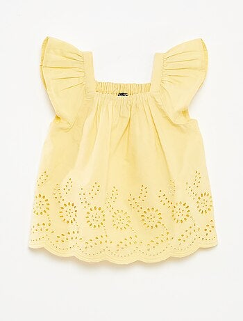 Lichte top met ruchebandjes en borduursels