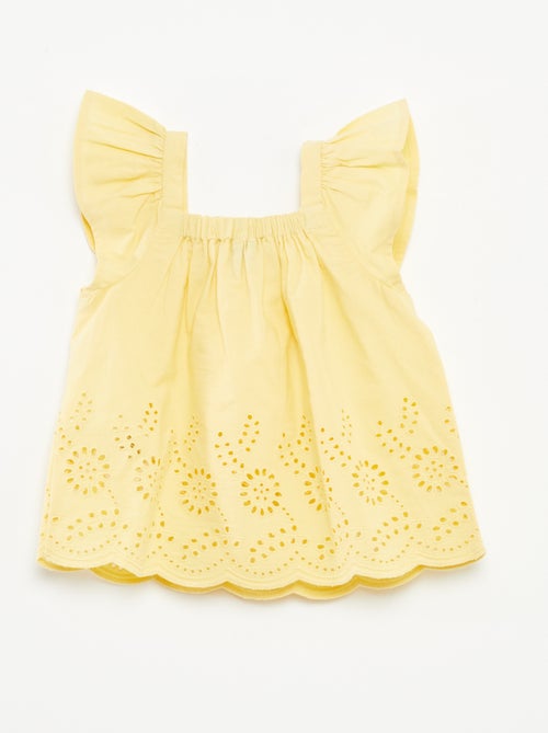 Lichte top met ruchebandjes en borduursels - Kiabi