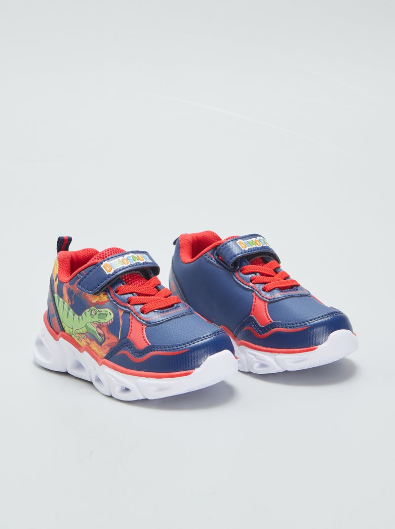 Lichtgevende sneakers met dinosaurusprint BLAUW - Kiabi