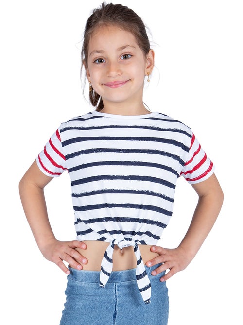 Lichtgewicht katoenen 'Breizh Océan' T-shirt voor meisjes, met strikceintuur in de taille. - Kiabi Lichtgewicht katoenen 'Breizh Océan' T-shirt voor meisjes, met strikceintuur in de taille. - Kiabi