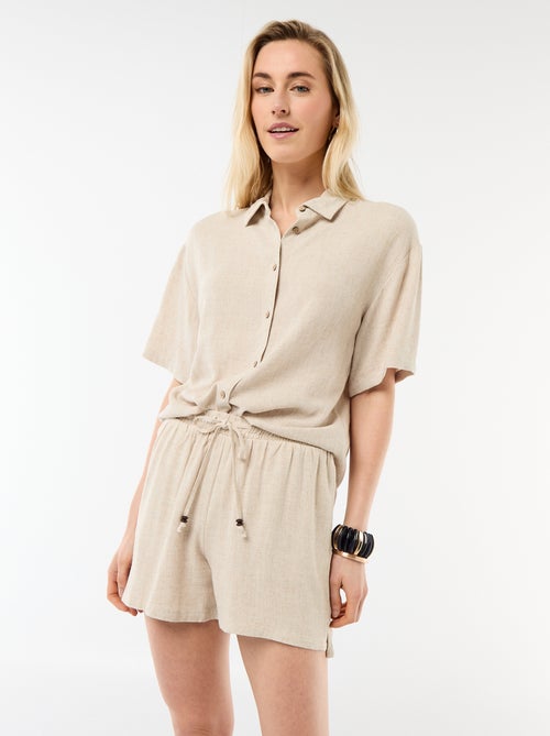 Lichtgewicht short met 2 zakken van linnenmix - Kiabi