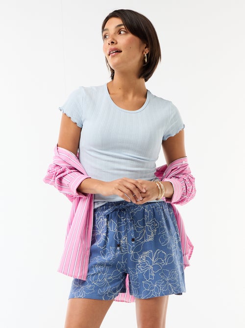 Lichtgewicht short met 2 zakken van linnenmix - Kiabi