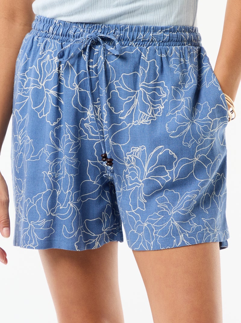 Lichtgewicht short met 2 zakken van linnenmix Blauw - Kiabi