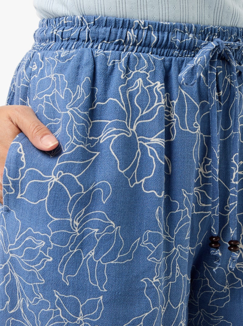 Lichtgewicht short met 2 zakken van linnenmix Blauw - Kiabi