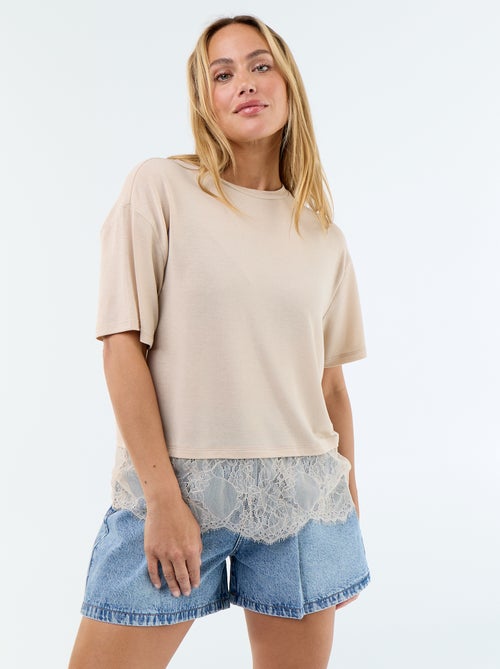 Lichtgewicht T-shirt met kanten onderkant - Kiabi