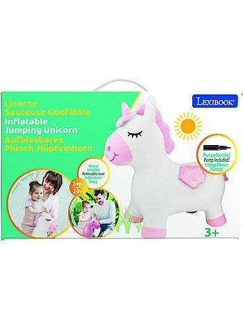 Licorne sauteuse gonflable avec housse en peluche