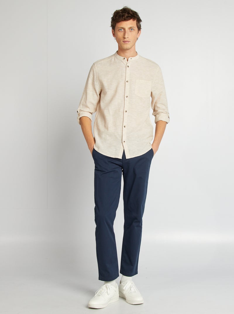 Liinnen overhemd met Maokraag BEIGE - Kiabi