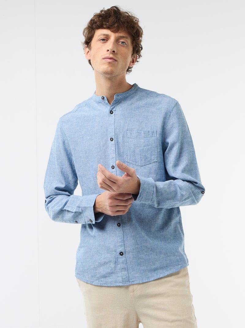 Liinnen overhemd met Maokraag Blauw - Kiabi