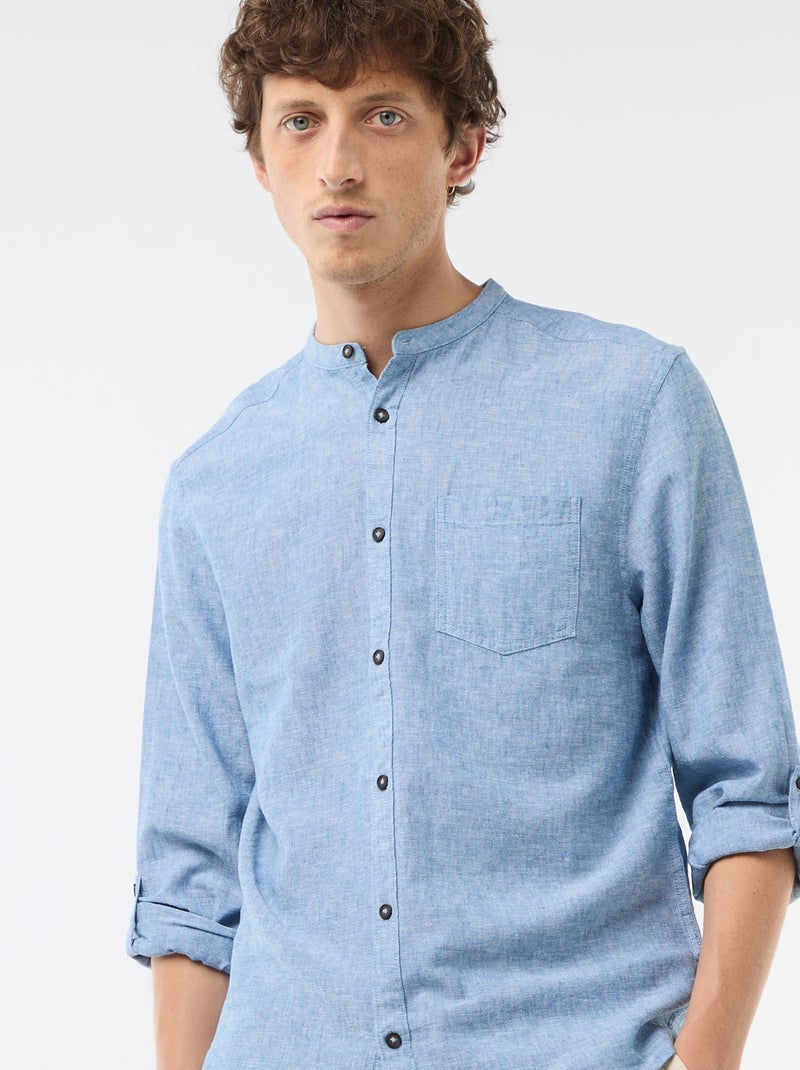 Liinnen overhemd met Maokraag Blauw - Kiabi