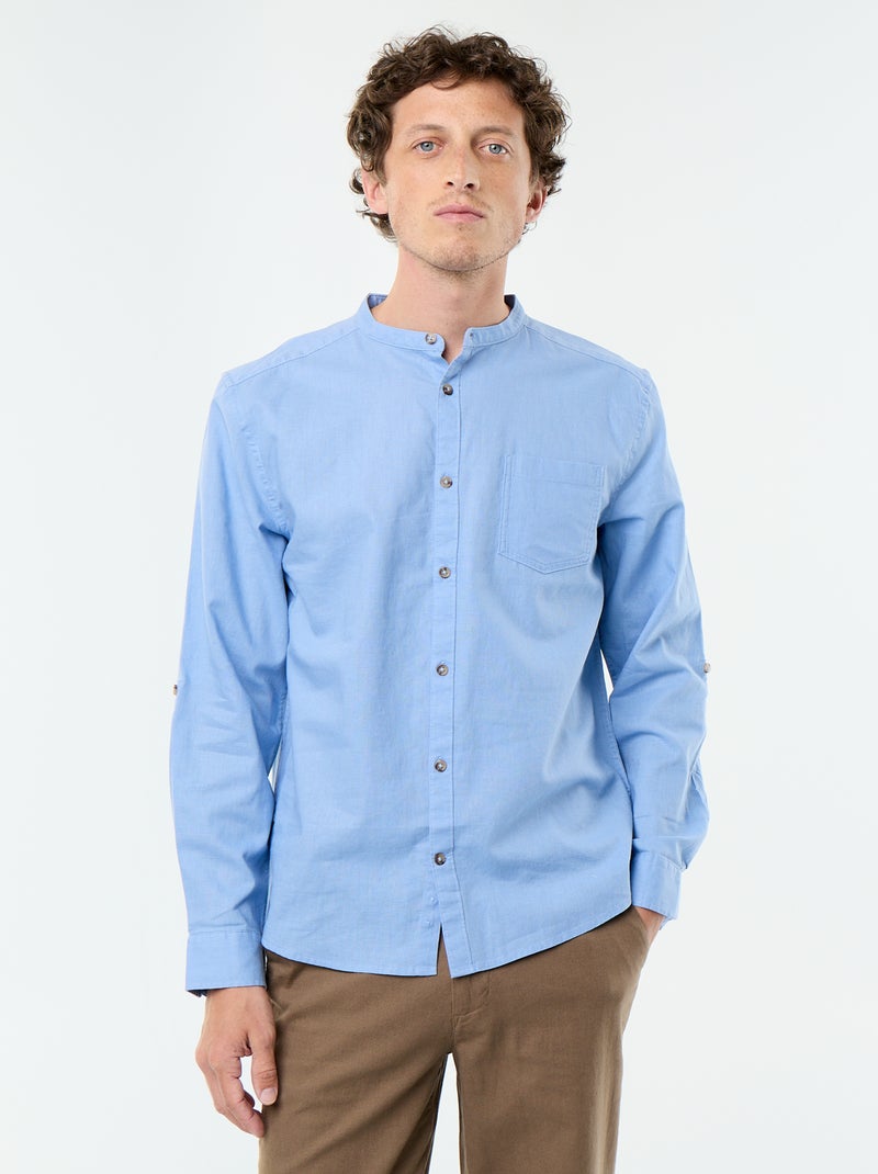 Liinnen overhemd met Maokraag Blauw - Kiabi