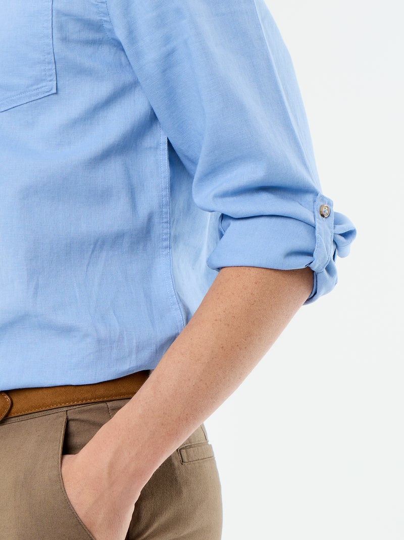 Liinnen overhemd met Maokraag Blauw - Kiabi