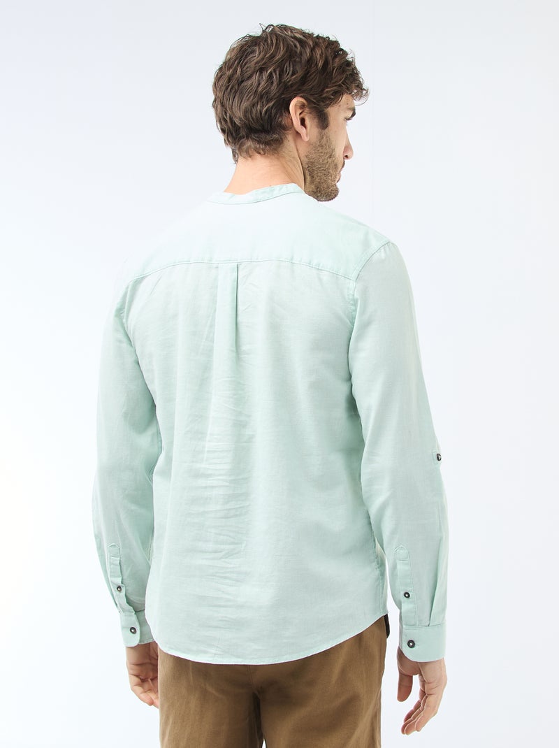 Liinnen overhemd met Maokraag Groen - Kiabi