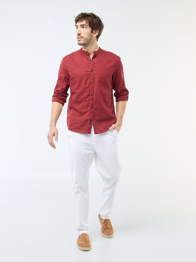 Liinnen overhemd met Maokraag Rood - Kiabi