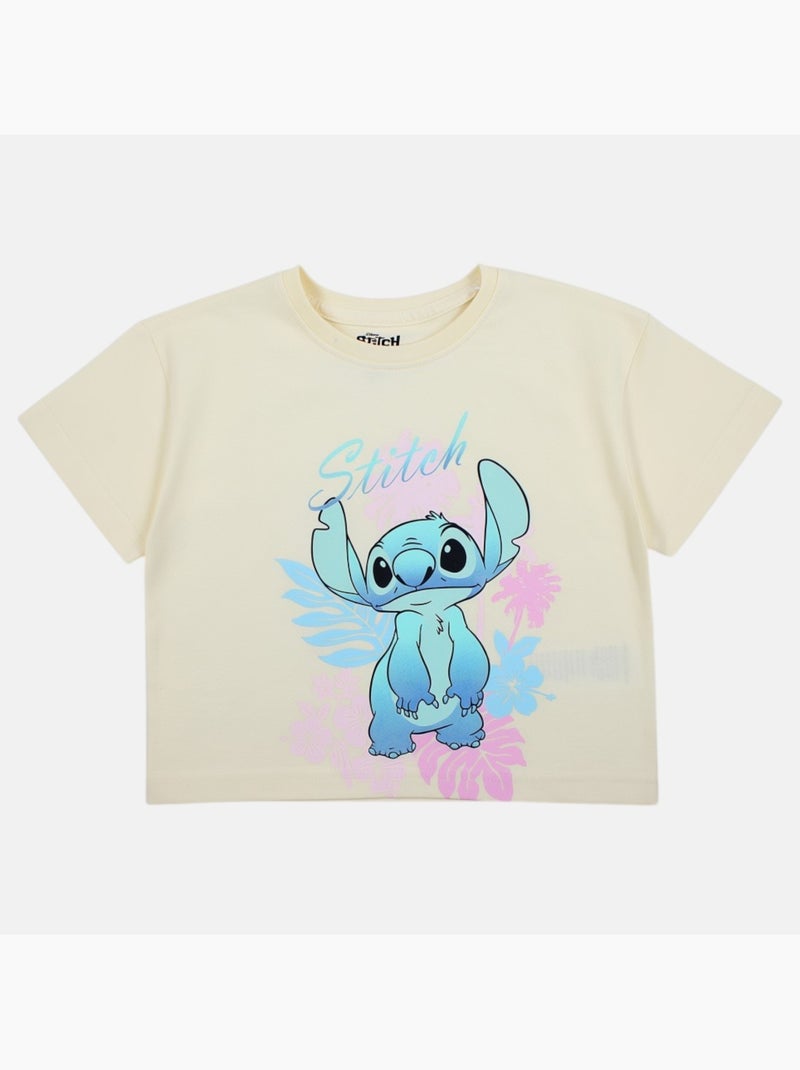 Lilo & Stitch - T-shirt korte mouwen Lilo en Stitch meisje Ecru - Kiabi