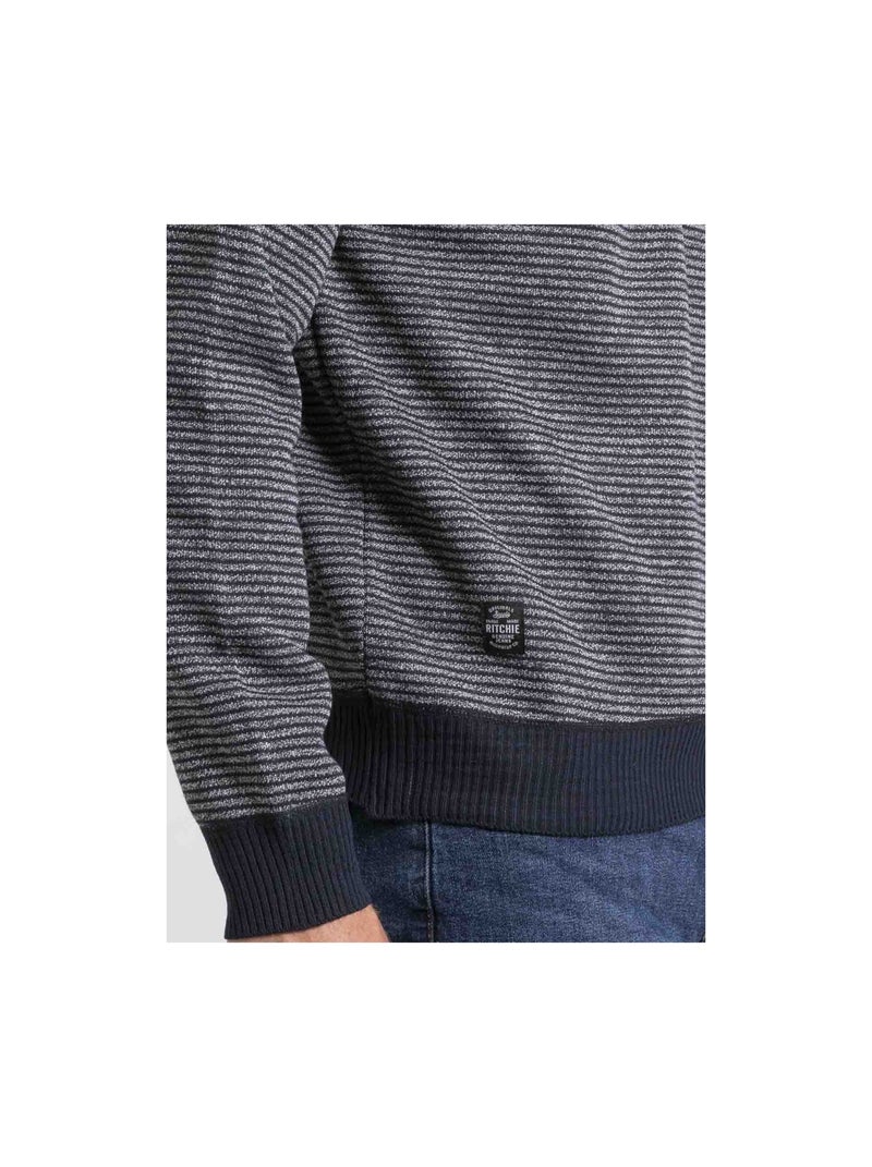 Limerou gestreepte trui met hoge hals en ritssluiting Marineblauw - Kiabi