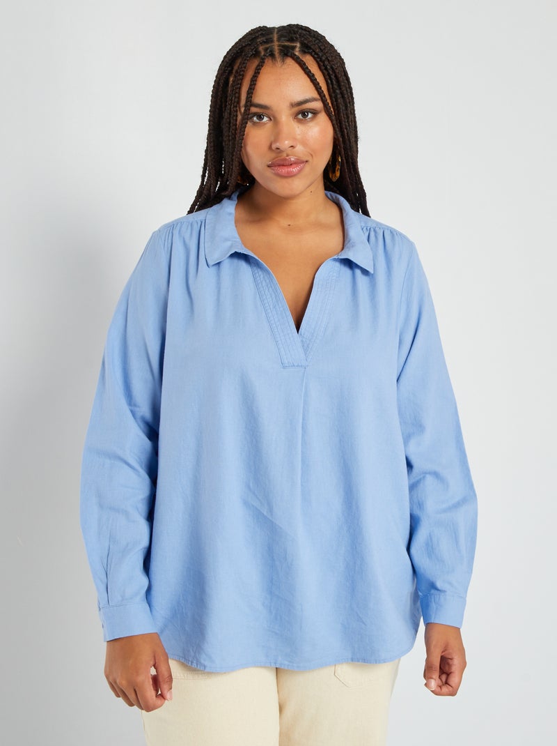 Nadeer Damesblouse van kant en katoen, linnen, V-hals, elegant, korte