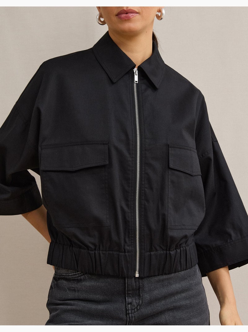 Linnen bomberjas, mo fashion Zwart - Kiabi