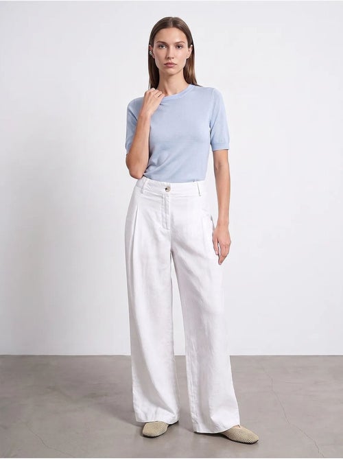 Linnen broek met hoge taille en wijde pijp dilvin - Kiabi Linnen broek met hoge taille en wijde pijp dilvin - Kiabi