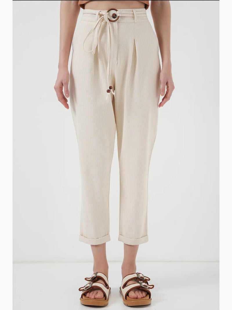 Linnen broek met riem bdart Crème - Kiabi