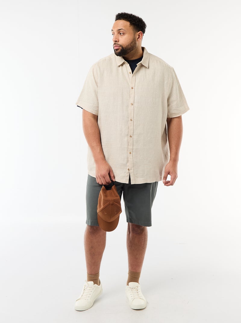 Linnen overhemd met korte mouwen Biege - Kiabi