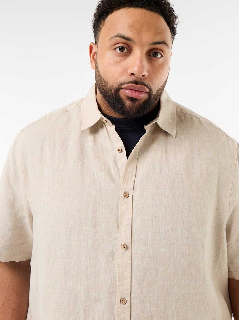 Linnen overhemd met korte mouwen Biege - Kiabi