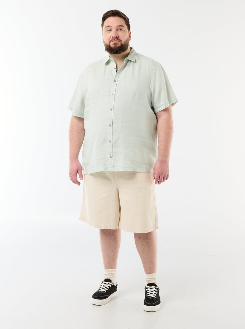 Linnen overhemd met korte mouwen Blauw - Kiabi