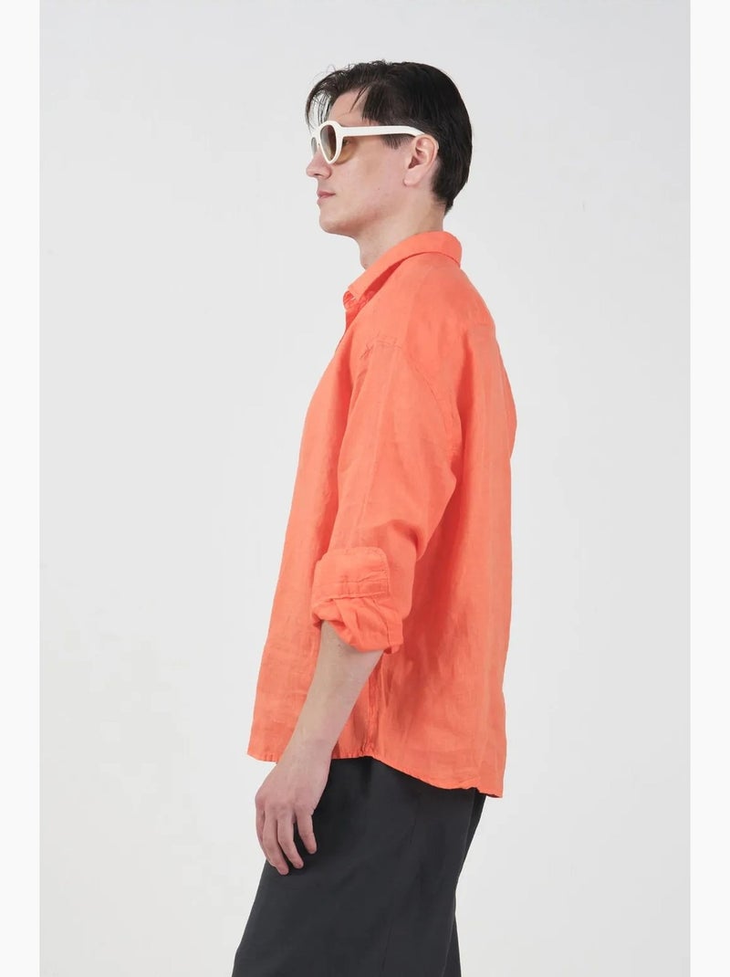 Linnen overshirt oversized voor heren giesto Lichtoranje - Kiabi