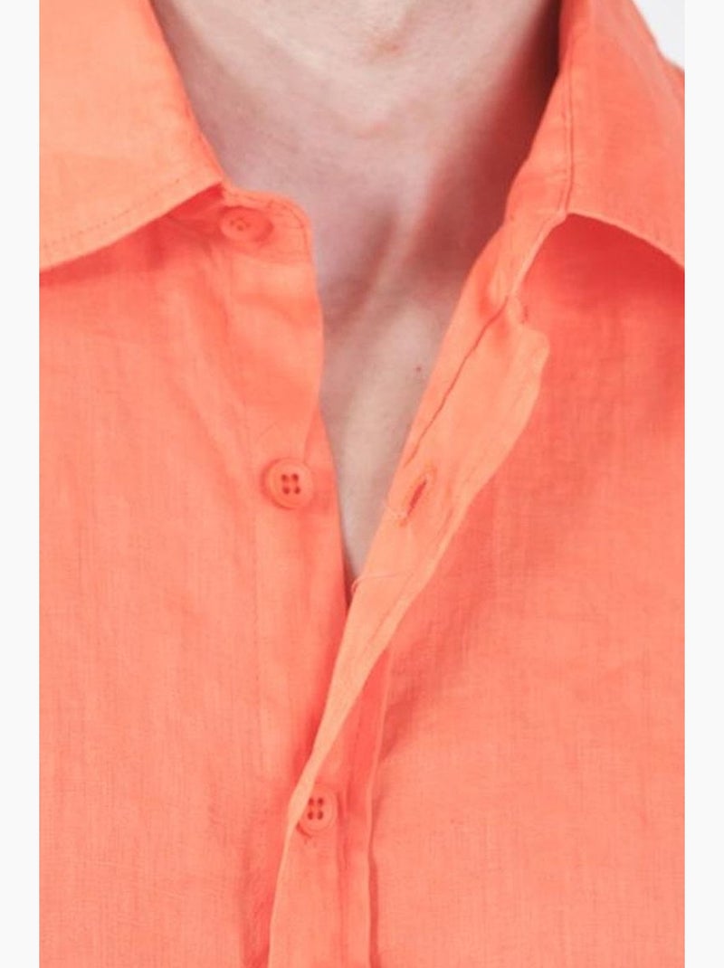 Linnen overshirt oversized voor heren giesto Lichtoranje - Kiabi