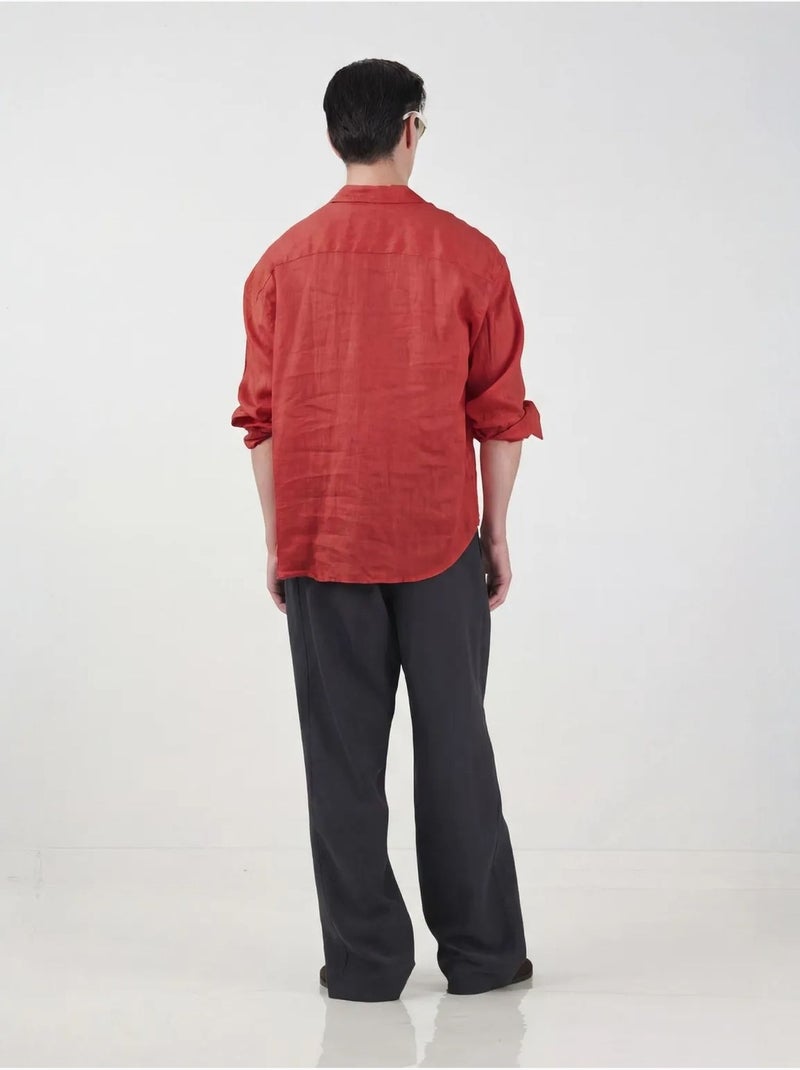 Linnen overshirt oversized voor heren giesto Rood - Kiabi