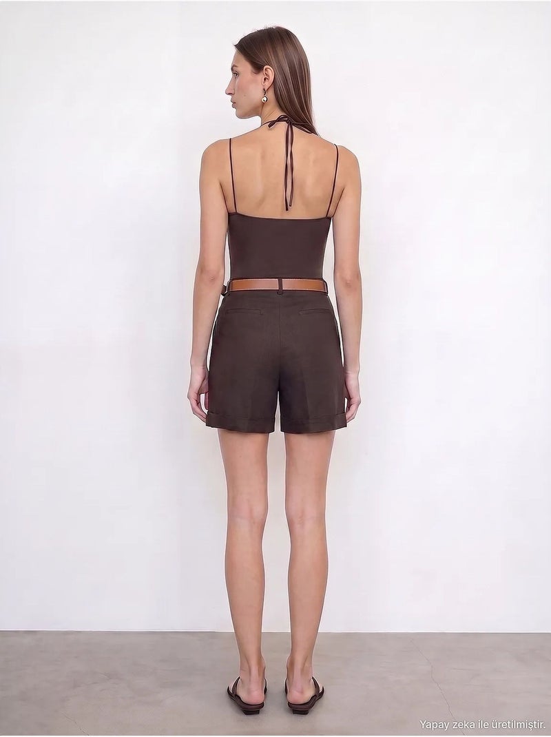 Linnen short dilvin Chocoladebruin - Kiabi