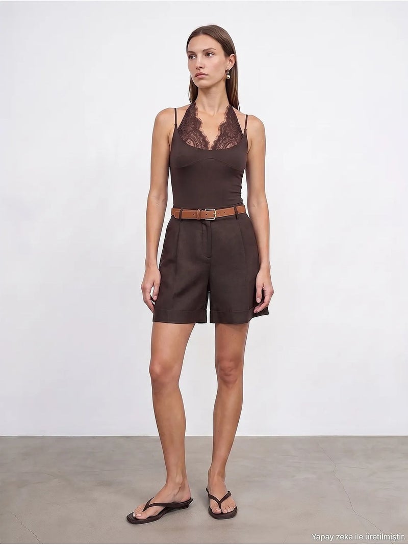 Linnen short dilvin Chocoladebruin - Kiabi
