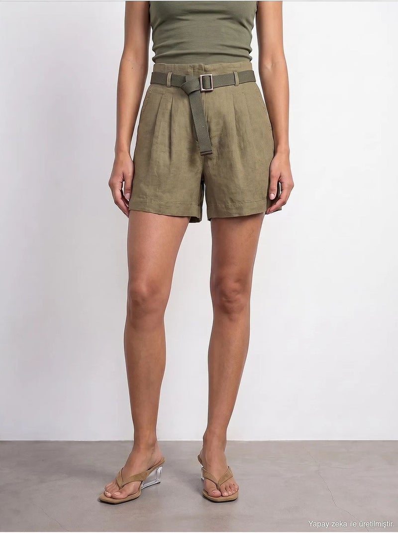 Linnen short dilvin Kaki - Kiabi