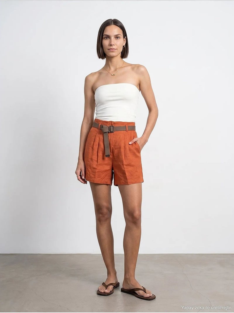 Linnen short dilvin Terracotta - Kiabi