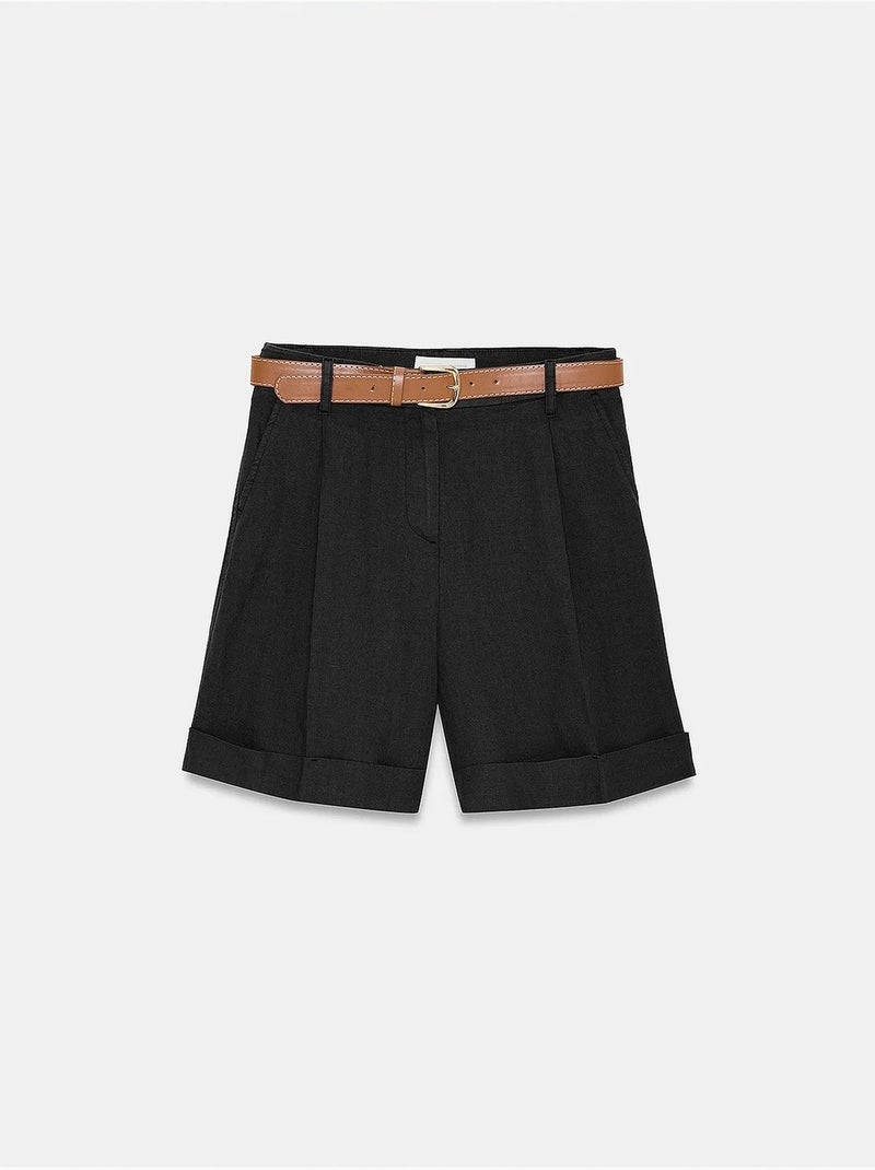 Linnen short dilvin Zwart - Kiabi