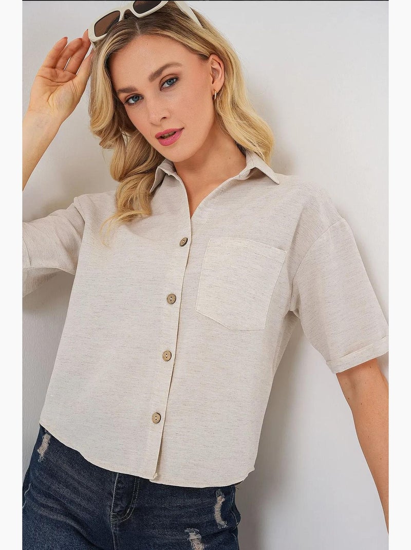 Linnenlook crop top bdart Crème - Kiabi