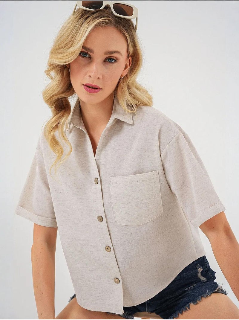 Linnenlook crop top bdart Crème - Kiabi