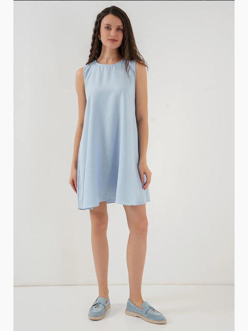 Linnenmix a-lijn mini-jurk bdart Pastelblauw - Kiabi