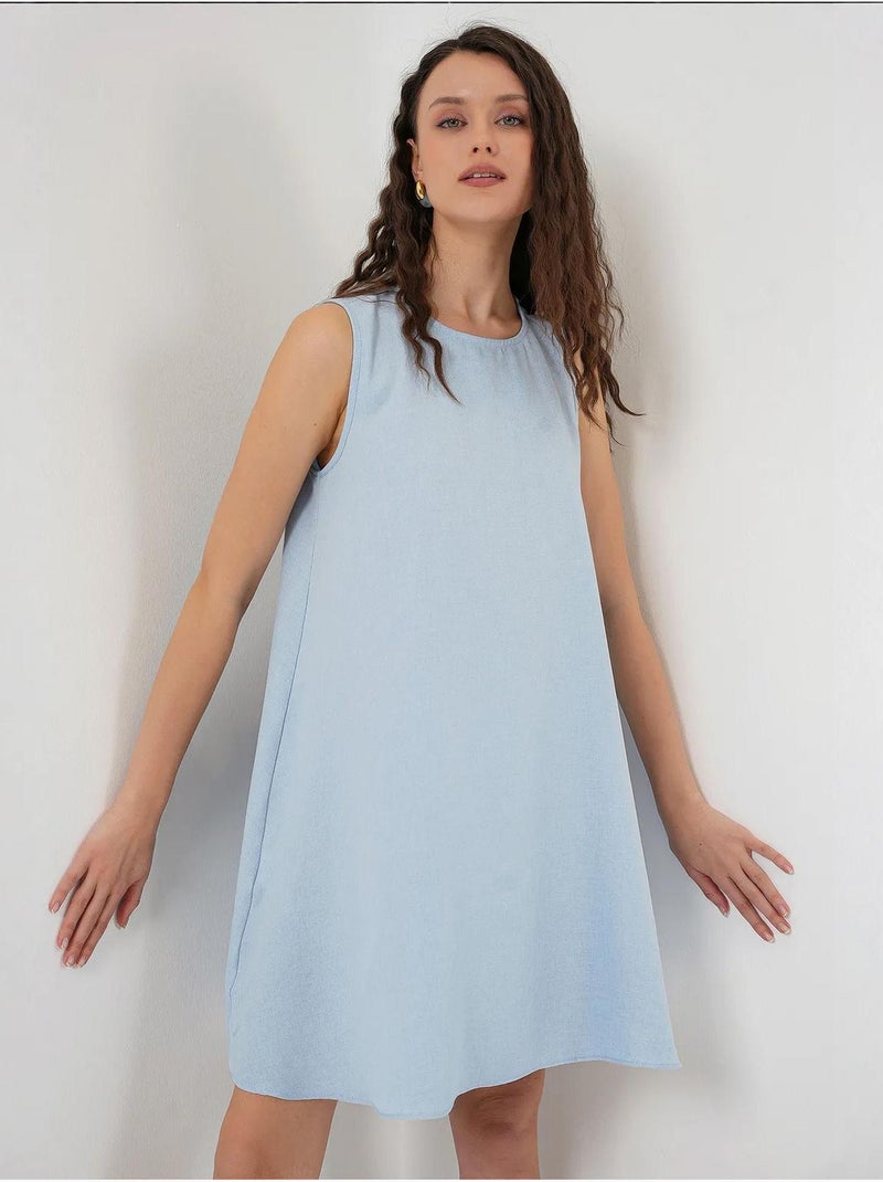 Linnenmix a-lijn mini-jurk bdart Pastelblauw - Kiabi