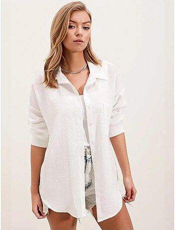 Linnenmix overshirt met knoopsluiting bdart