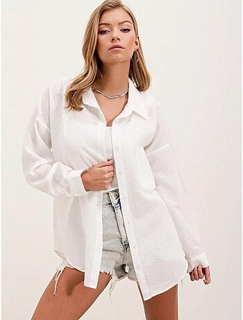 Linnenmix overshirt met knoopsluiting bdart