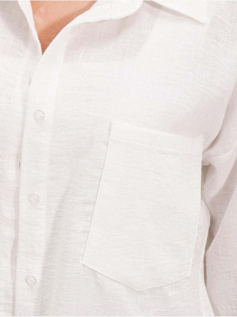 Linnenmix overshirt met knoopsluiting bdart Wit - Kiabi