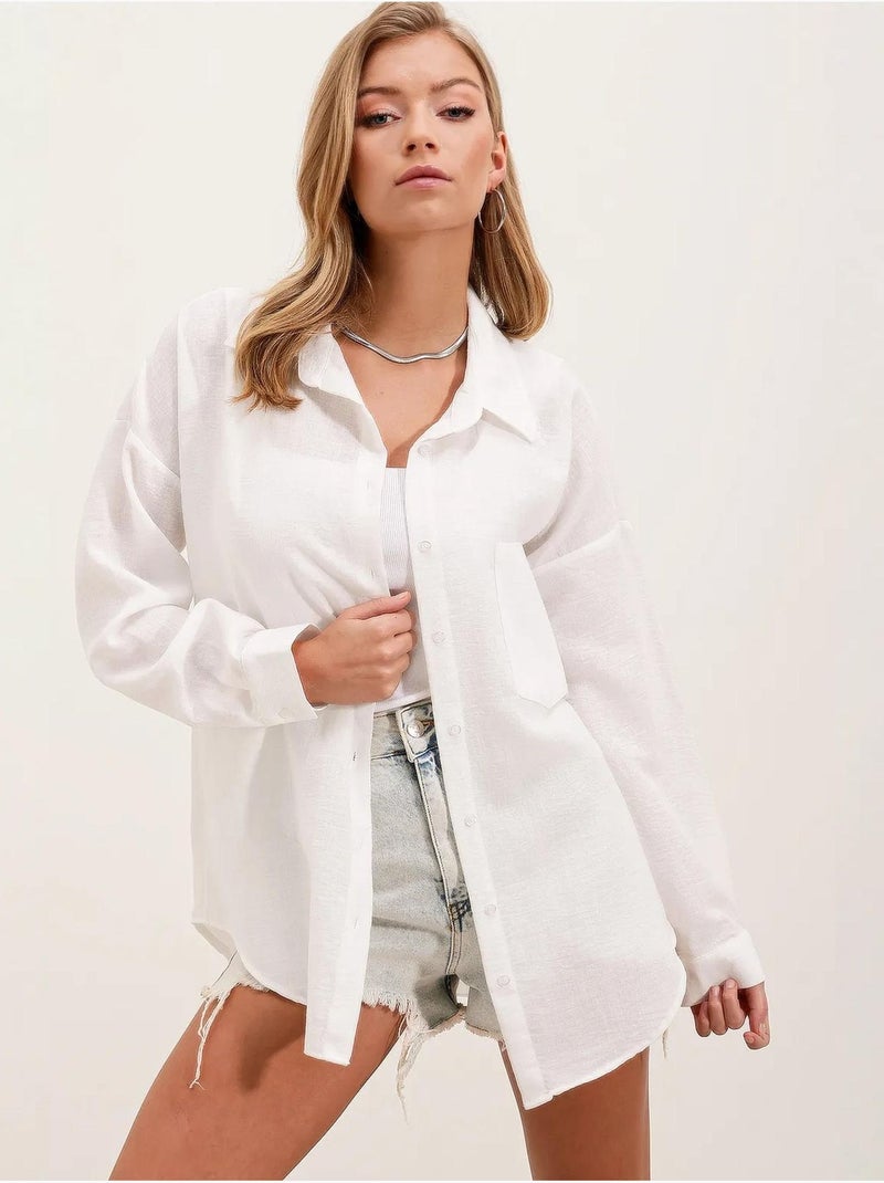 Linnenmix overshirt met knoopsluiting bdart Wit - Kiabi