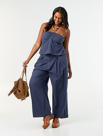 Linnenmix wide leg-broek