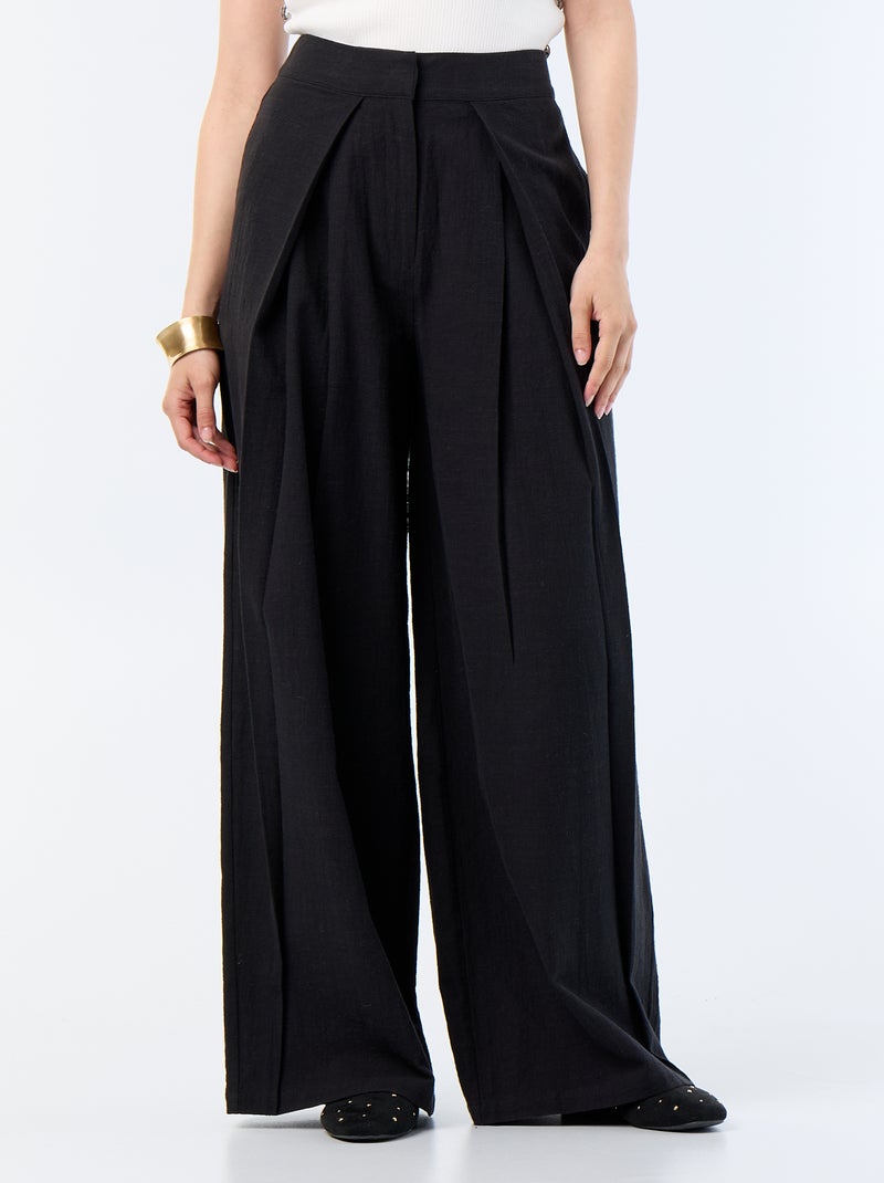 Linnenmix wide leg-broek Zwart - Kiabi