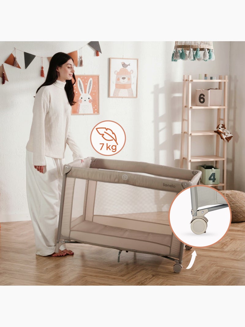LIONELO Amelie 2-in-1 Reisbed & Box - Lichtgewicht - Wieltjes - Inclusief Tas Grijs - Kiabi