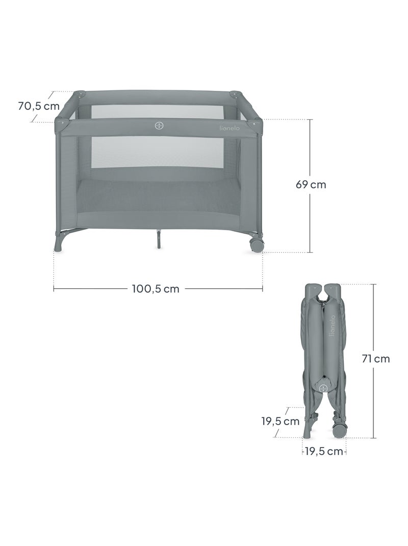 LIONELO Amelie 2-in-1 Reisbed & Box - Lichtgewicht - Wieltjes - Inclusief Tas Grijs - Kiabi