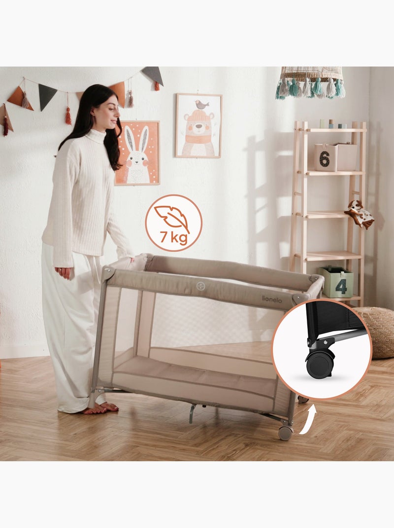 LIONELO Amelie 2-in-1 Reisbed & Box - Lichtgewicht - Wieltjes - Inclusief Tas Zwart - Kiabi