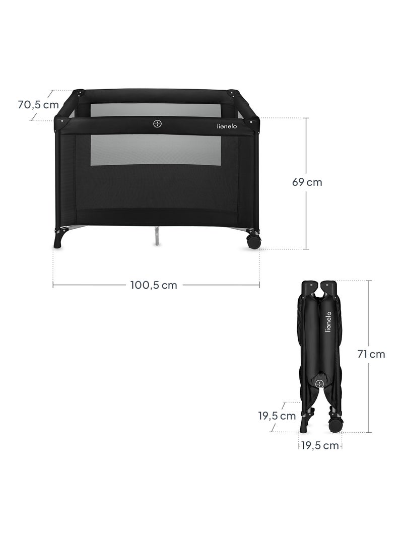 LIONELO Amelie 2-in-1 Reisbed & Box - Lichtgewicht - Wieltjes - Inclusief Tas Zwart - Kiabi