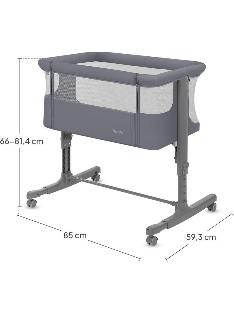 LIONELO Aurora Co-sleeper 3-in-1 - Aanschuifbedje - Babywieg - Matras - Reistas Donkergrijs - Kiabi