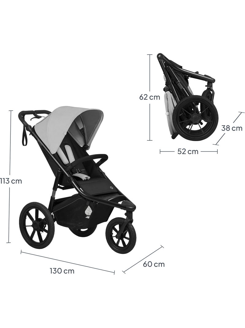LIONELO Azura All-Terrain Kinderwagen - Sportief - Tot 22 kg - Dubbele Rem - Inclusief Regenscherm Grijs - Kiabi
